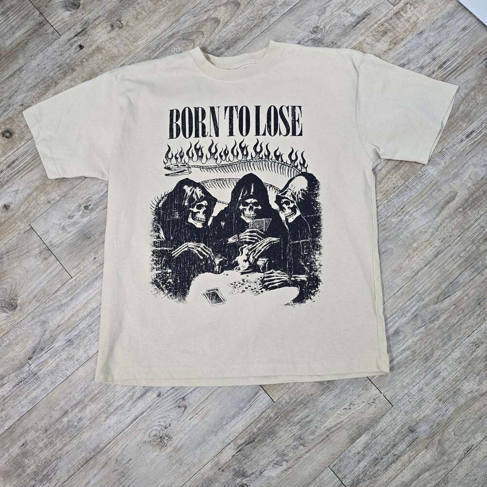 Nova Men Born To Lose Grim Reaper Card Game Graphic T-Shirt Size L Cream